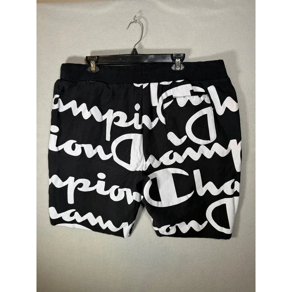 Champion LIFE Reverse Weave Shorts Mens 3XL Black All Over Script Logo Print